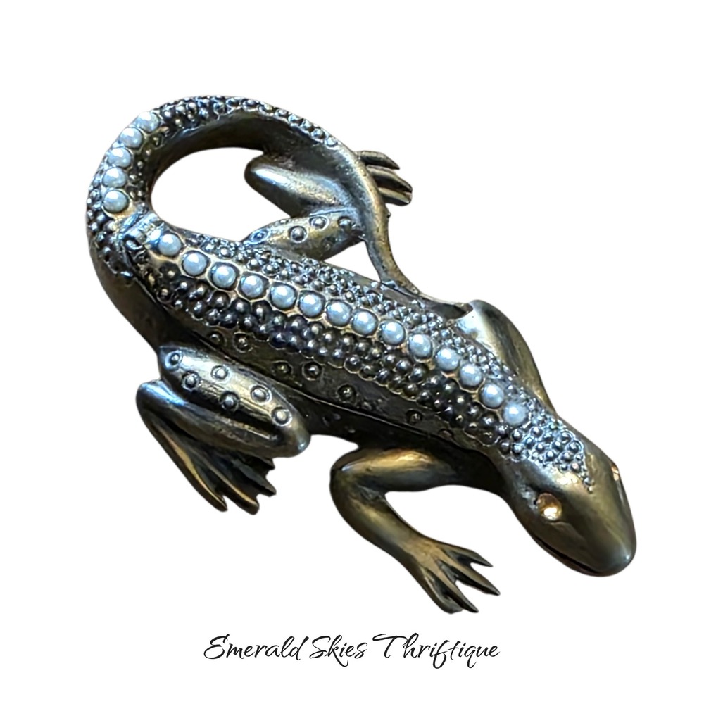 Mud Pie Lizard Trinket Box Metal Jewelry Box Reptile Decor Keepsake free ship